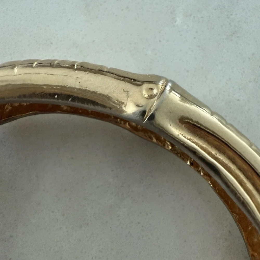 Castle Cliff‎ Gold Tone Hinged Bangle Bracelet Styled Like Bamboo